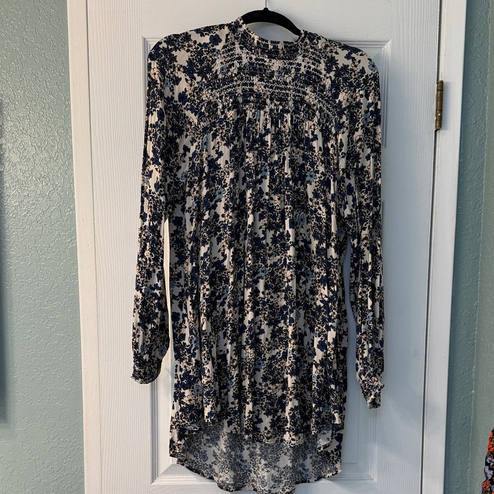 Free People Navy and White Long Sleeve Dress